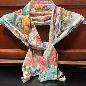 Vintage soft silky 58” x 14 1/2”Floral Multicolor Scarf